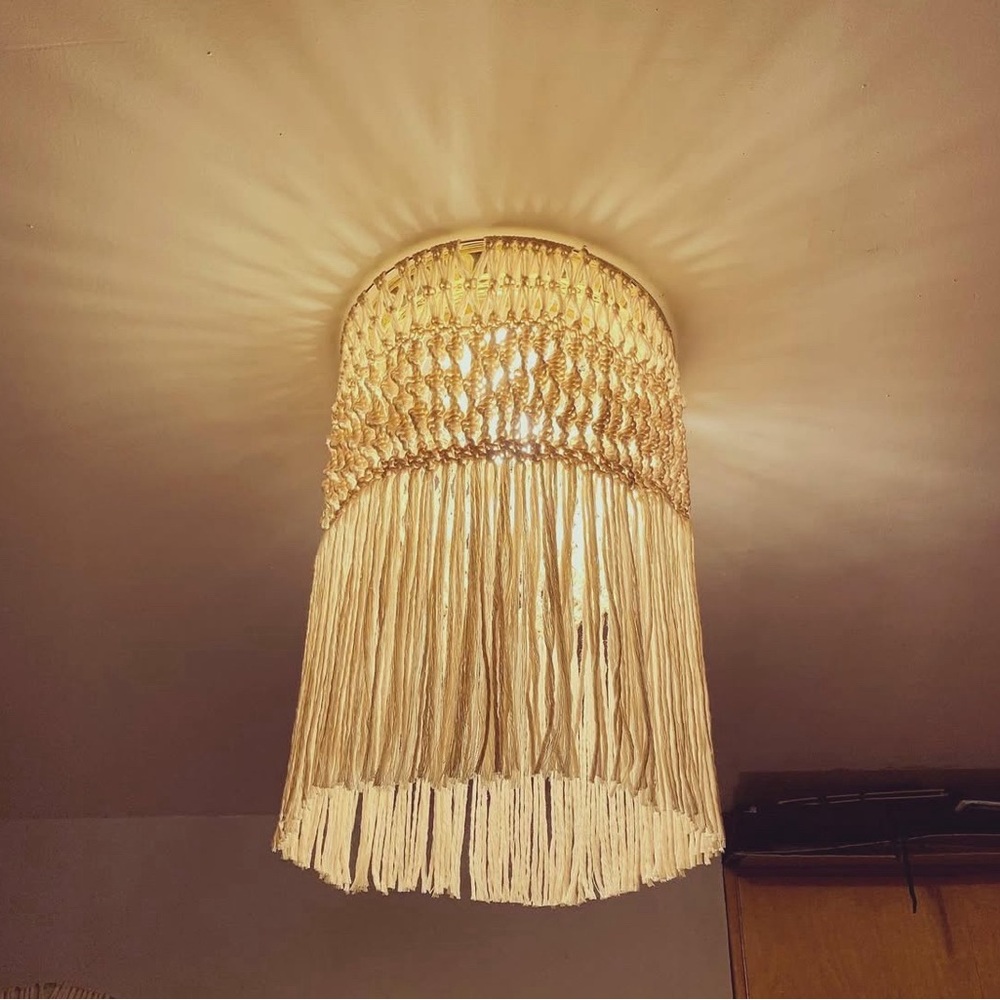 Boho Macrame Fringe Ceiling Pendant Lamp - Cream